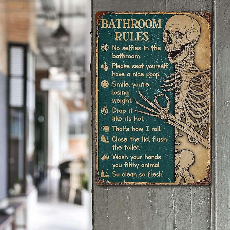 Retro Skeleton Wall Art Metal Sign - Unique Bathroom DéCor