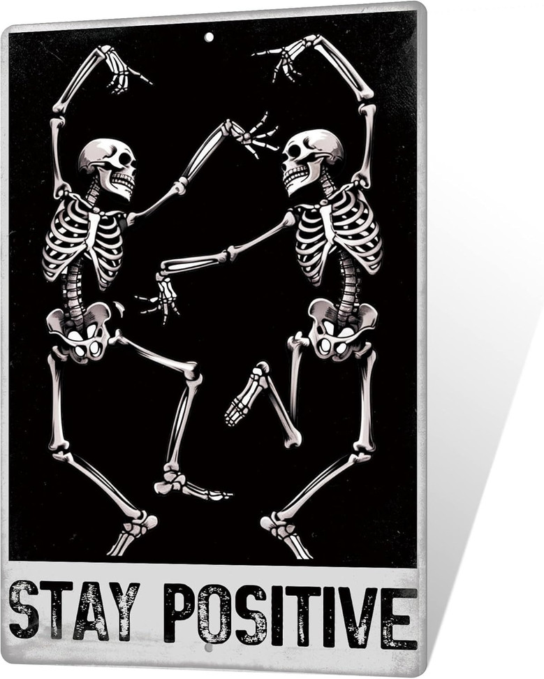 Funny Spooky Skeleton Wall Art Metal Sign For Gothic Room Decor In Apartment, Man Cave Or Bedroom