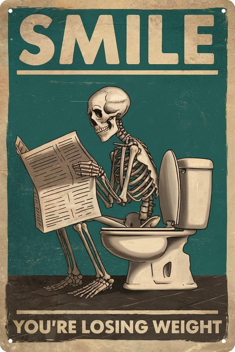 Retro Skeleton Wall Art Metal Sign For Bathroom Humor - Home Bar DéCor Plaque Indoor Outdoor