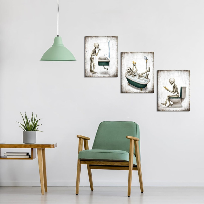 Cute Skeleton Vintage Canvas For Bathroom - Unique Halloween Decor Idea