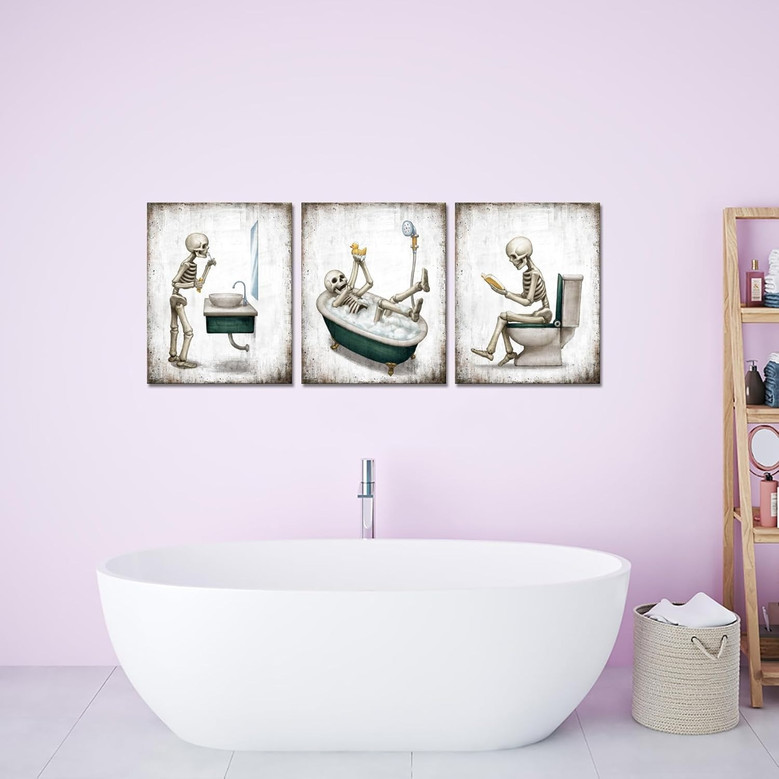 Cute Skeleton Vintage Canvas For Bathroom - Unique Halloween Decor Idea
