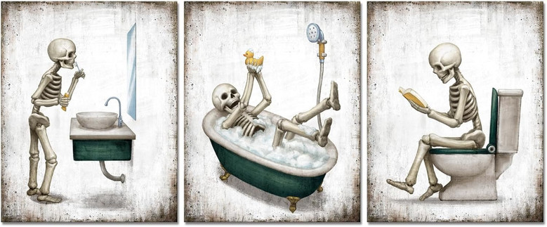 Cute Skeleton Vintage Canvas For Bathroom - Unique Halloween Decor Idea