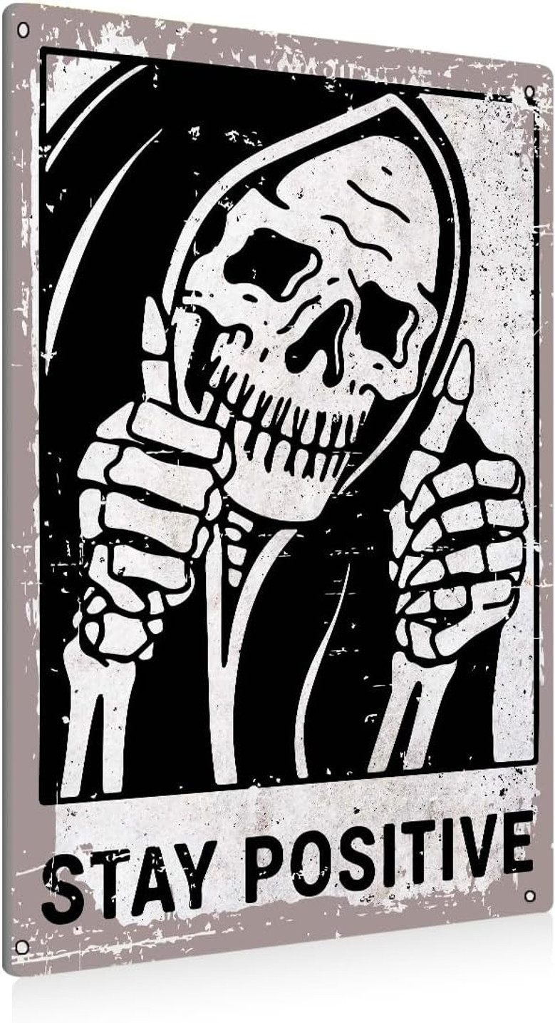 Funny Retro Skeleton Sign - Vintage Skull Wall Art For Living Room And Bedroom Decor, Halloween Gifts - 8x12 Metal Tin