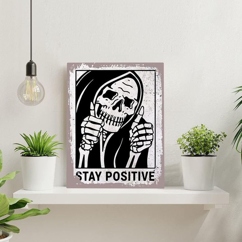 Funny Retro Skeleton Sign - Vintage Skull Wall Art For Living Room And Bedroom Decor, Halloween Gifts - 8x12 Metal Tin