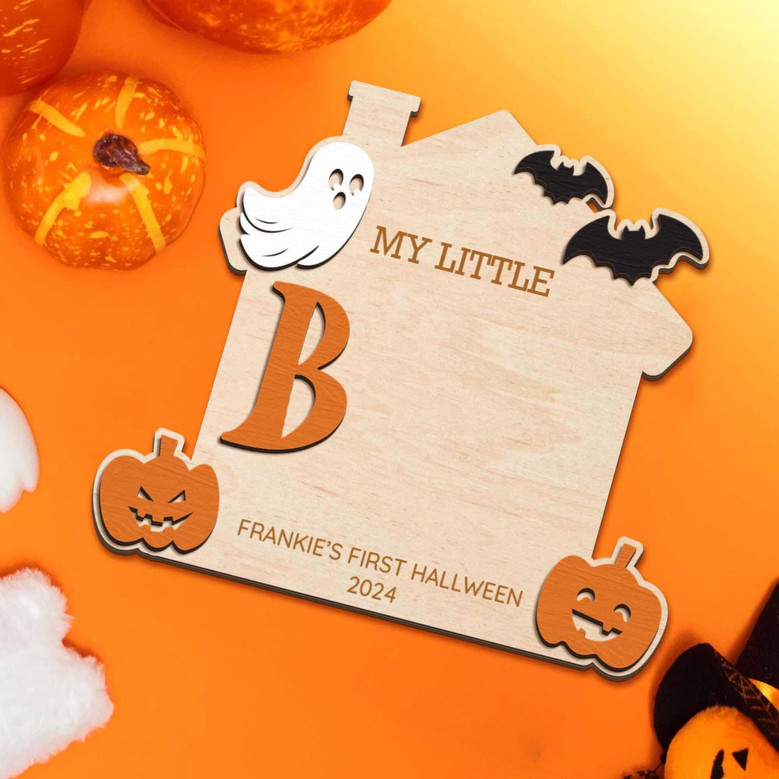 Personalized Baby's First Halloween Wood Sign - Custom Keepsake For My Little Boo - DIY Footprint Theme