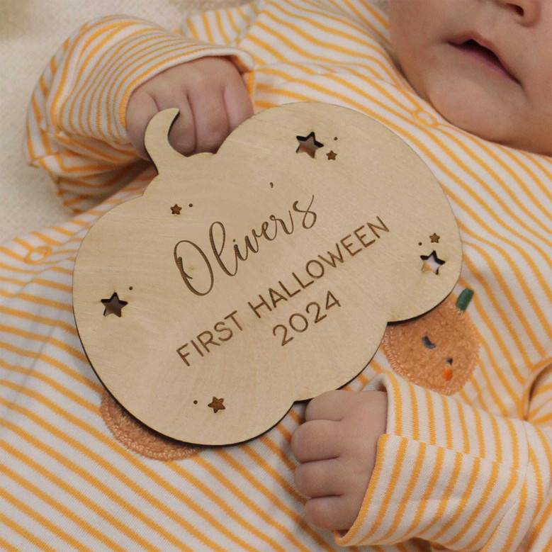 Personalized Baby's First Halloween Wooden Sign – Keepsake Pumpkin DéCor For Nursery Or Social Media Props