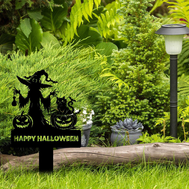 Personalized Black Cat Halloween Metal Sign For Spooky Outdoor DéCor, Custom Witch Hat Pumpkin Design