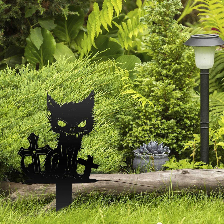 Spooky Black Cat Metal Garden Stake - Personalized Halloween Yard Art Sign For Outdoor Decoration