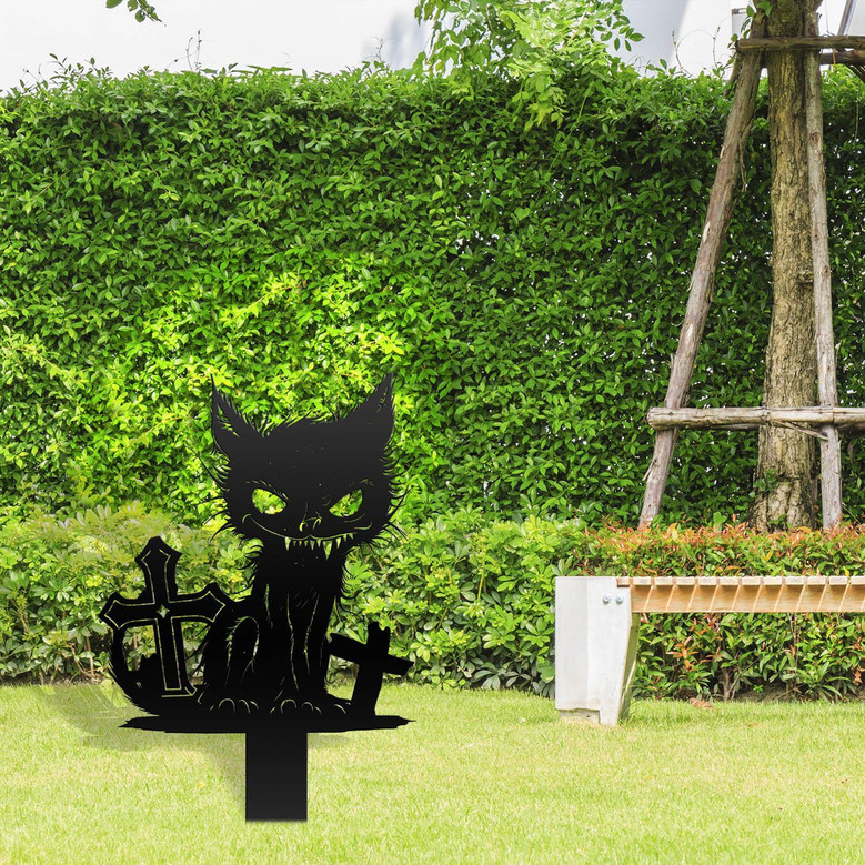 Spooky Black Cat Metal Garden Stake - Personalized Halloween Yard Art Sign For Outdoor Decoration