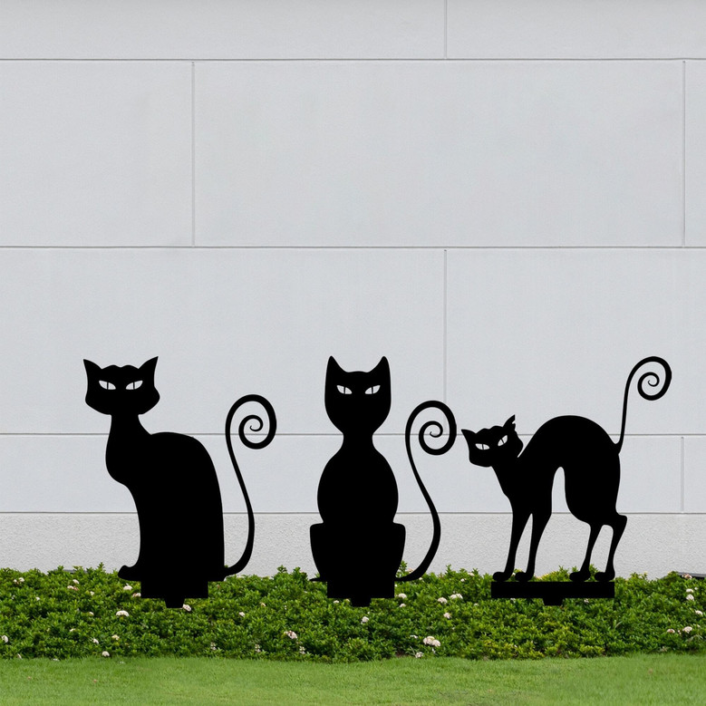 Spooky Black Cat Metal Sign Outdoor Decor For Halloween Garden Art