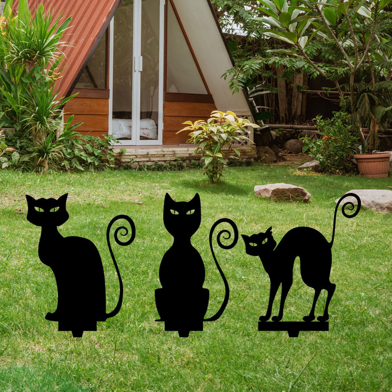 Spooky Black Cat Metal Sign Outdoor Decor For Halloween Garden Art