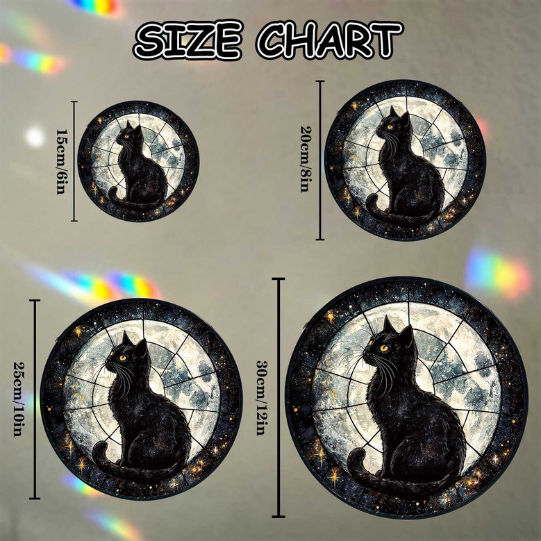 Black Cat On Moon Stained Glass Suncatcher For Cat Moms - Halloween Window Hanging Gift