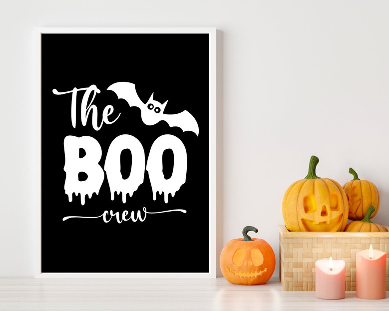 Spooky Cute Halloween Boo Crew Canvas Print - Black And White Wall Art For Halloween DéCor