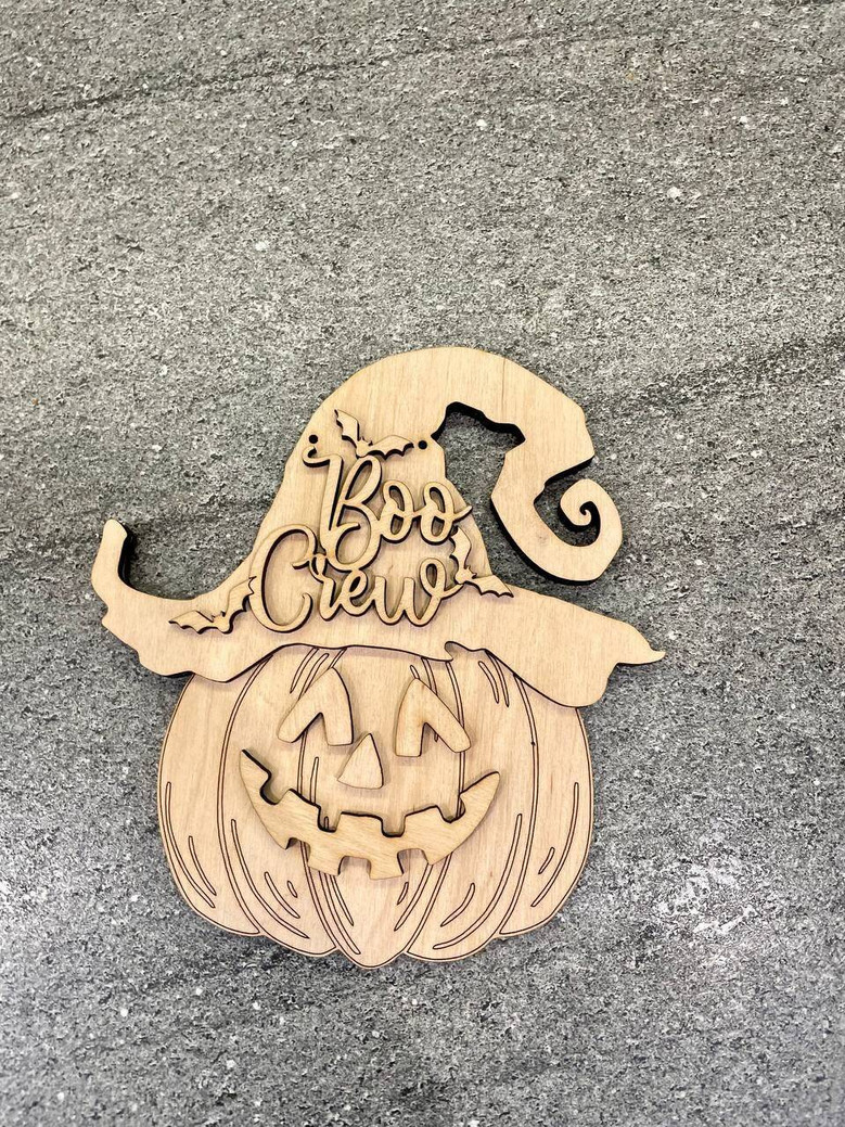 Boo Crew Pumpkin Head Door Hanger For Halloween - Personalized Wood Sign Fall DéCor