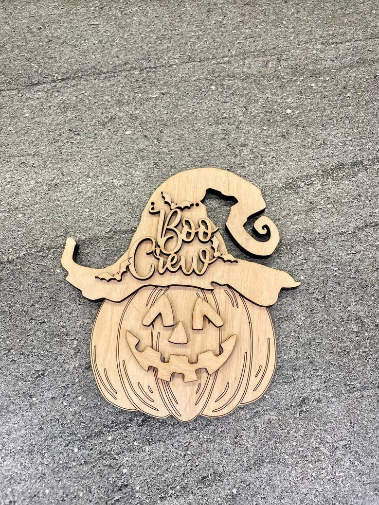 Boo Crew Pumpkin Head Door Hanger For Halloween - Personalized Wood Sign Fall DéCor