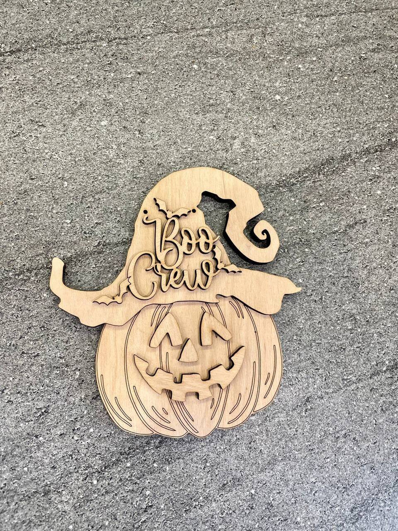 Boo Crew Pumpkin Head Door Hanger For Halloween - Personalized Wood Sign Fall DéCor