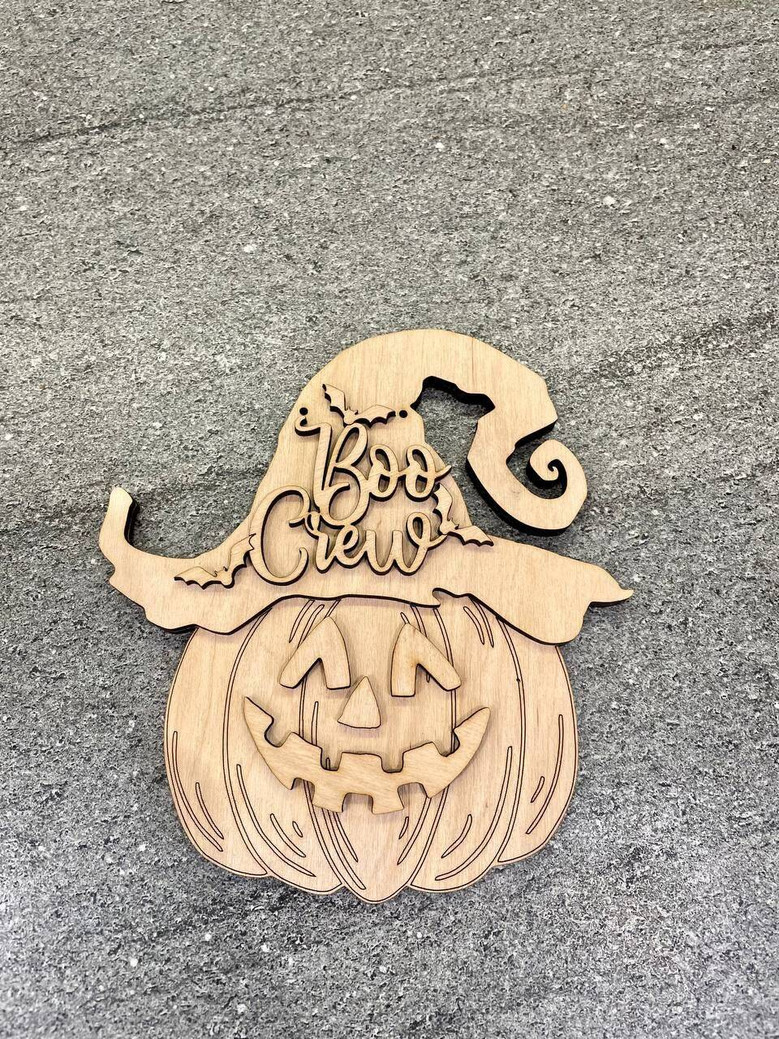 Boo Crew Pumpkin Head Door Hanger For Halloween - Personalized Wood Sign Fall DéCor