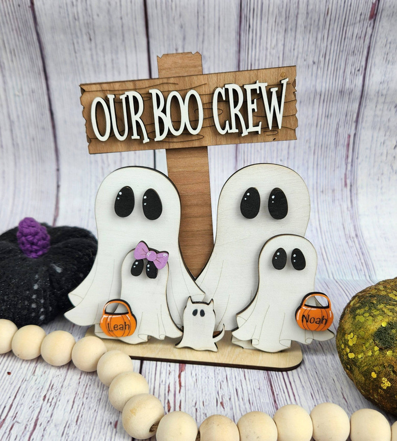 Boo Crew Ghost Halloween Family Decor Sign - Customizable For Spooky Season