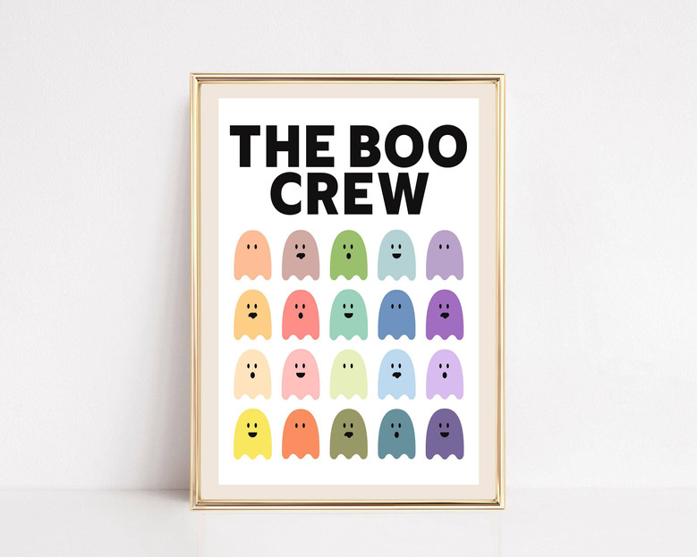 Trendy Boo Crew Ghost Wood Sign - Cute Retro Halloween Wall Art For Indoor Decoration