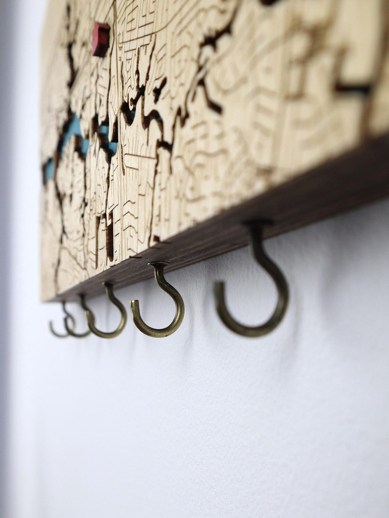 Personalized Contemporary Key Holder For Wall - Family Map Key Holder - Housewarming Gifts
