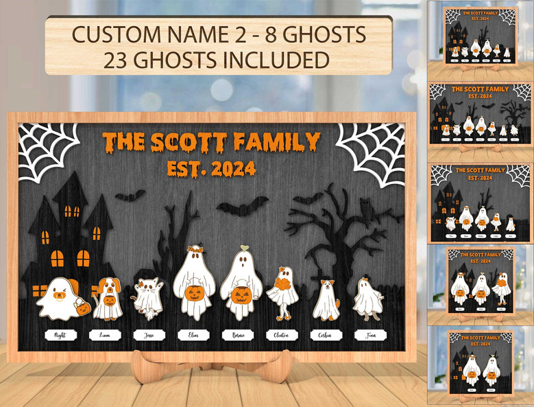 Personalized Ghost Family Wood Sign For Halloween Decor - Custom Names, Spooky Halloween Decoration, Perfect For Entryway