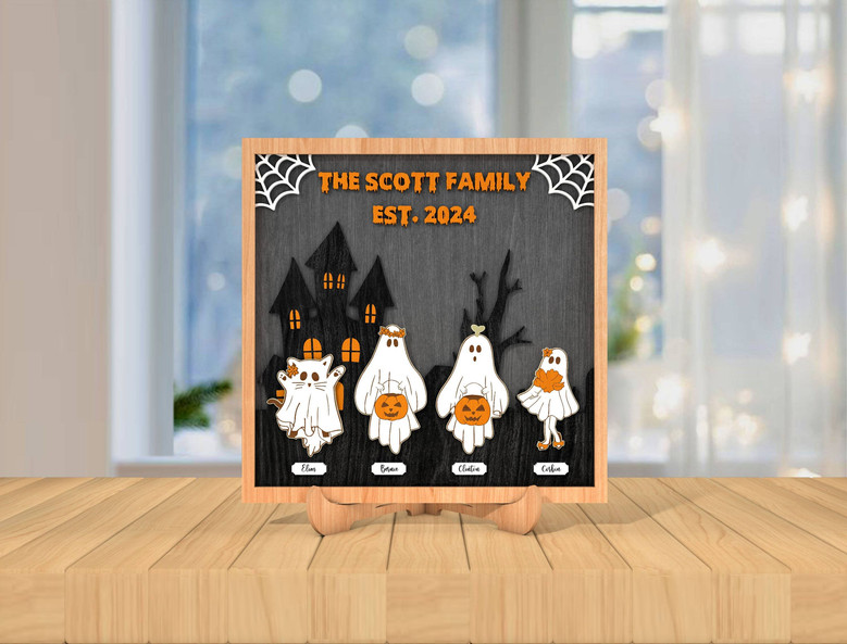 Personalized Ghost Family Wood Sign For Halloween Decor - Custom Names, Spooky Halloween Decoration, Perfect For Entryway