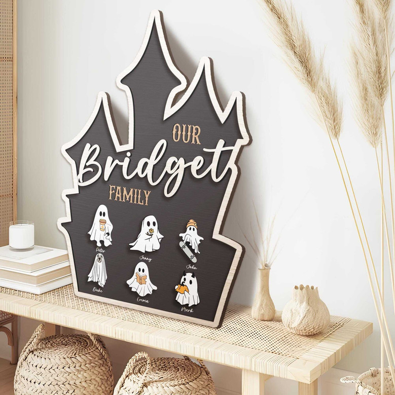 Personalized Ghost Family Wood Plaque For Halloween - Custom Name Sign For Spooky Season