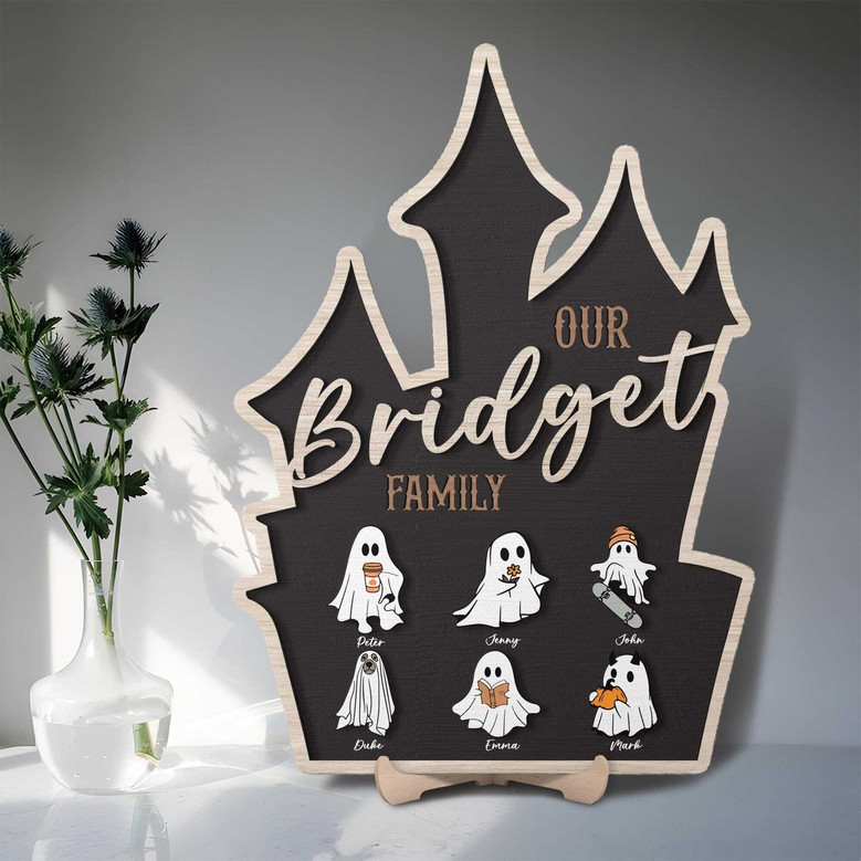 Personalized Ghost Family Wood Plaque For Halloween - Custom Name Sign For Spooky Season