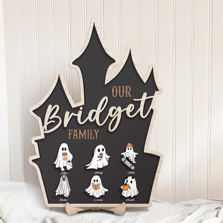 Personalized Ghost Family Wood Plaque For Halloween - Custom Name Sign For Spooky Season