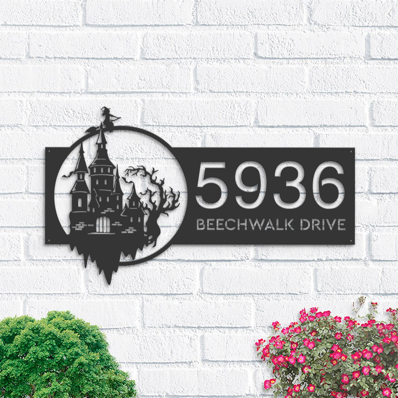 Personalized Halloween Metal Address Sign With Witch Design For Outdoor DéCor