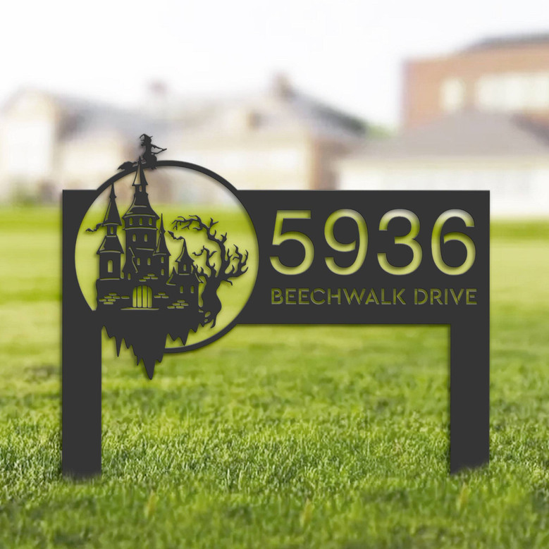 Personalized Halloween Metal Address Sign With Witch Design For Outdoor DéCor