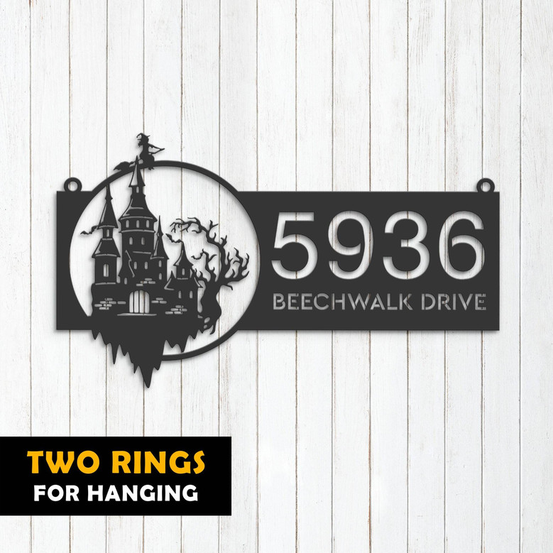 Personalized Halloween Metal Address Sign With Witch Design For Outdoor DéCor