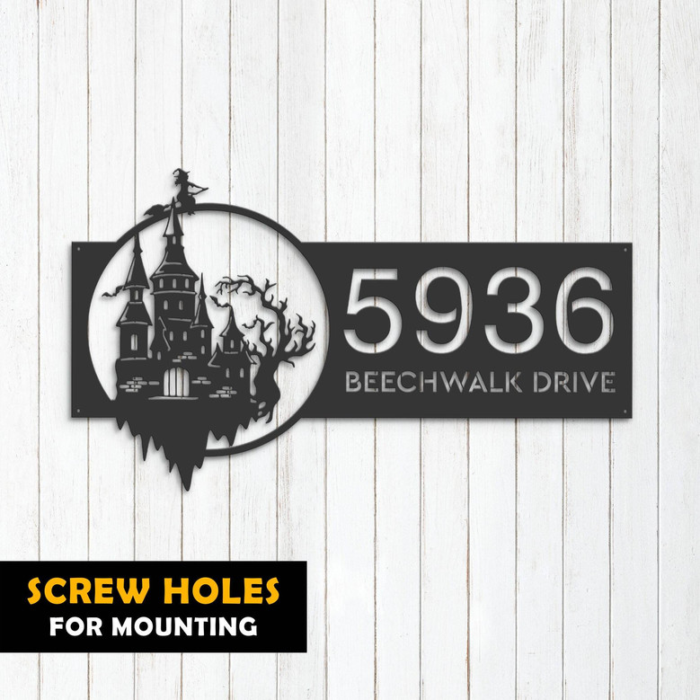 Personalized Halloween Metal Address Sign With Witch Design For Outdoor DéCor