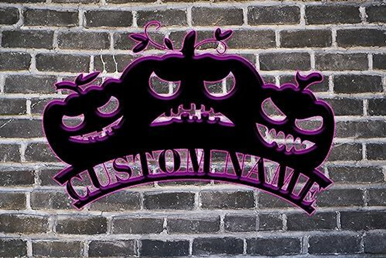 Personalized Indoor Outdoor Scary Pumpkin Wall Art For Halloween - Custom Family Name Sign
