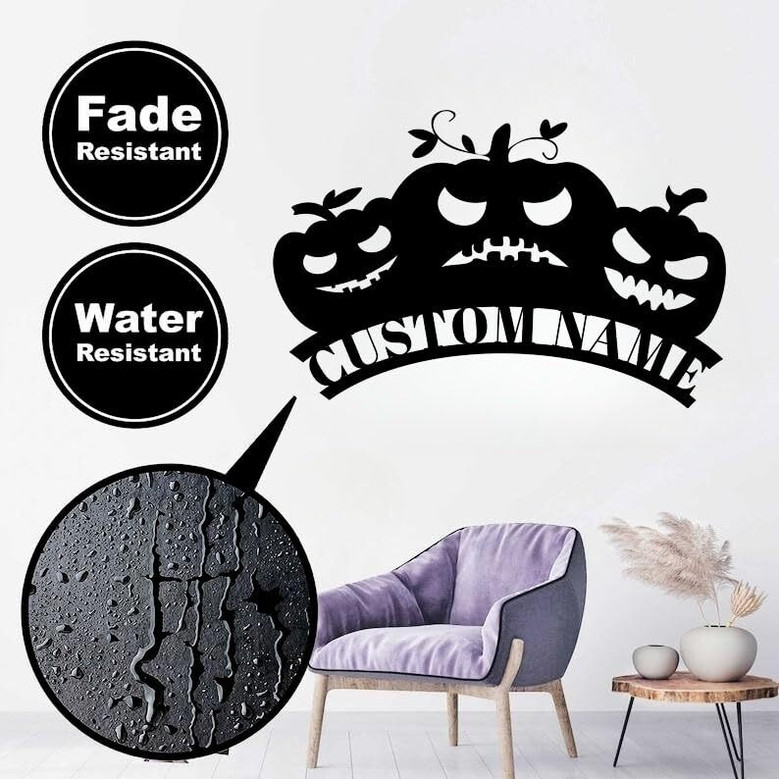 Personalized Indoor Outdoor Scary Pumpkin Wall Art For Halloween - Custom Family Name Sign