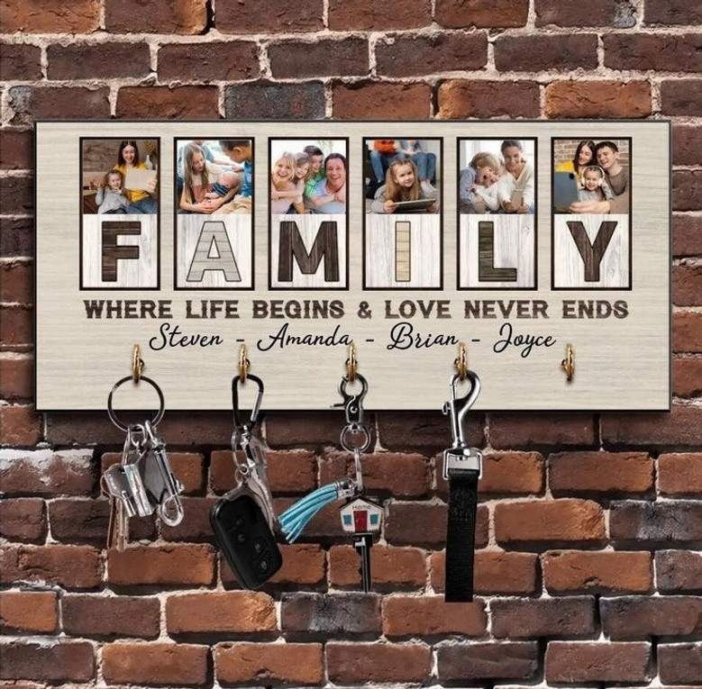 Personalized Family Key Holder - Custom Photo Wooden Sign For Entryway DéCor Gift