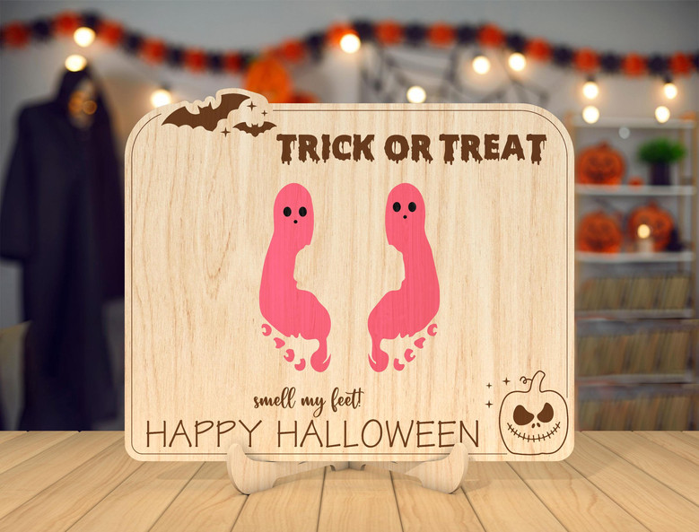 Custom First Halloween Footprint Wood Sign For Kids - Touching Gift