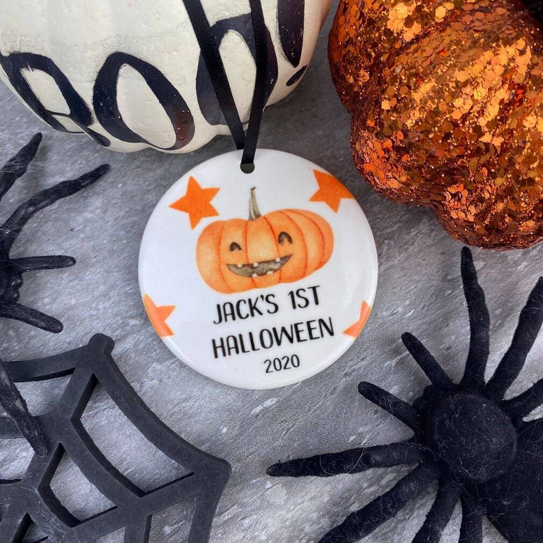 Ceramic First Halloween Pumpkin Ornament Keepsake - Personalized Gift For Baby's First Halloween DéCor