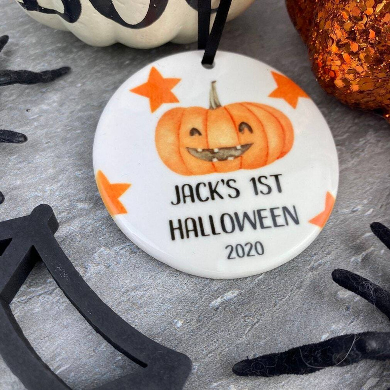 Ceramic First Halloween Pumpkin Ornament Keepsake - Personalized Gift For Baby's First Halloween DéCor
