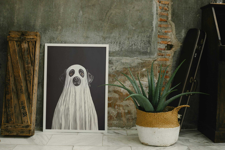 Spooky Black Labrador Ghost Dog Canvas - Halloween Dog Art Decor For Living Room
