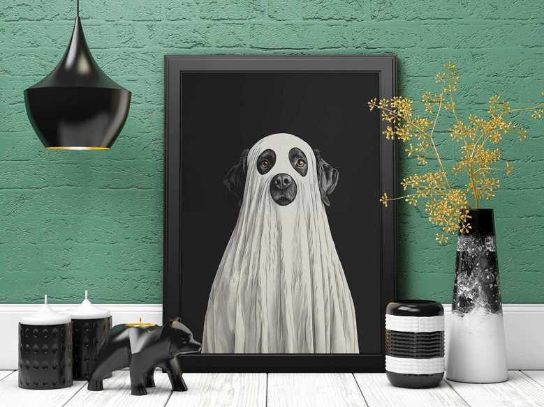 Spooky Black Labrador Ghost Dog Canvas - Halloween Dog Art Decor For Living Room