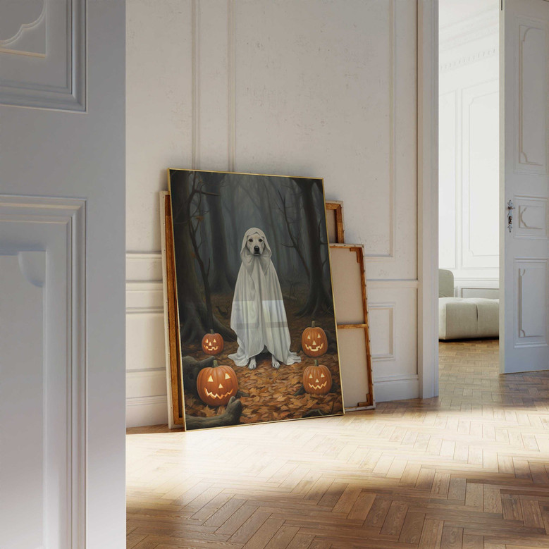 Spooky Ghost Dog Canvas Print - Vintage Halloween Decor For Dog Lovers