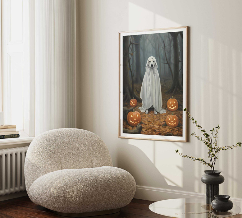 Spooky Ghost Dog Canvas Print - Vintage Halloween Decor For Dog Lovers