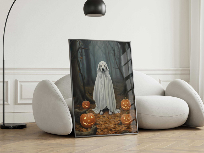 Spooky Ghost Dog Canvas Print - Vintage Halloween Decor For Dog Lovers