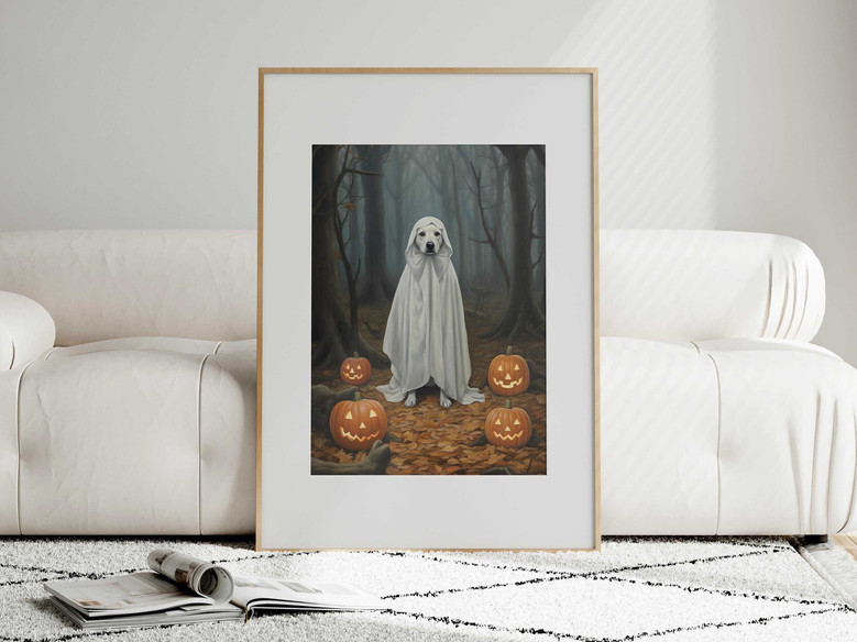 Spooky Ghost Dog Canvas Print - Vintage Halloween Decor For Dog Lovers