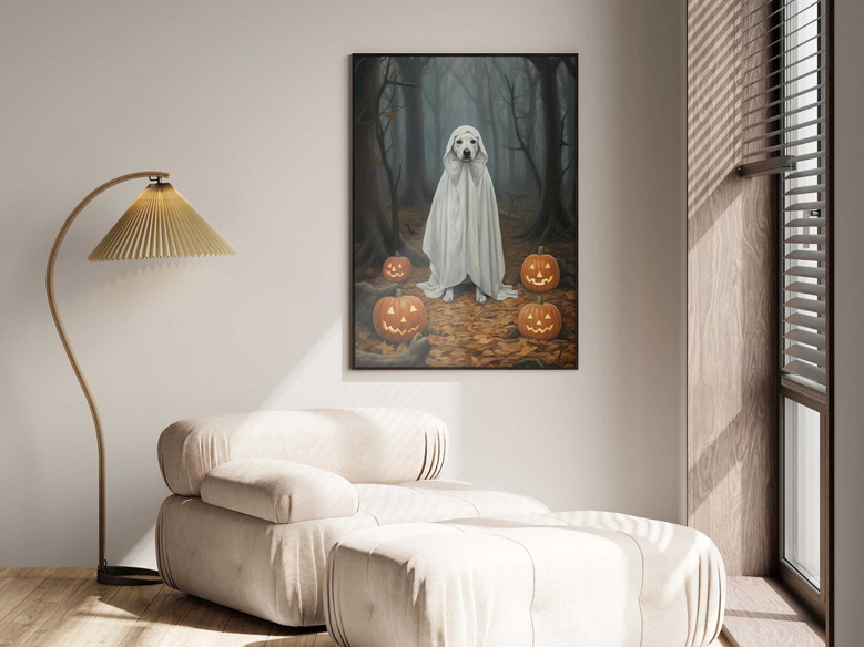 Spooky Ghost Dog Canvas Print - Vintage Halloween Decor For Dog Lovers