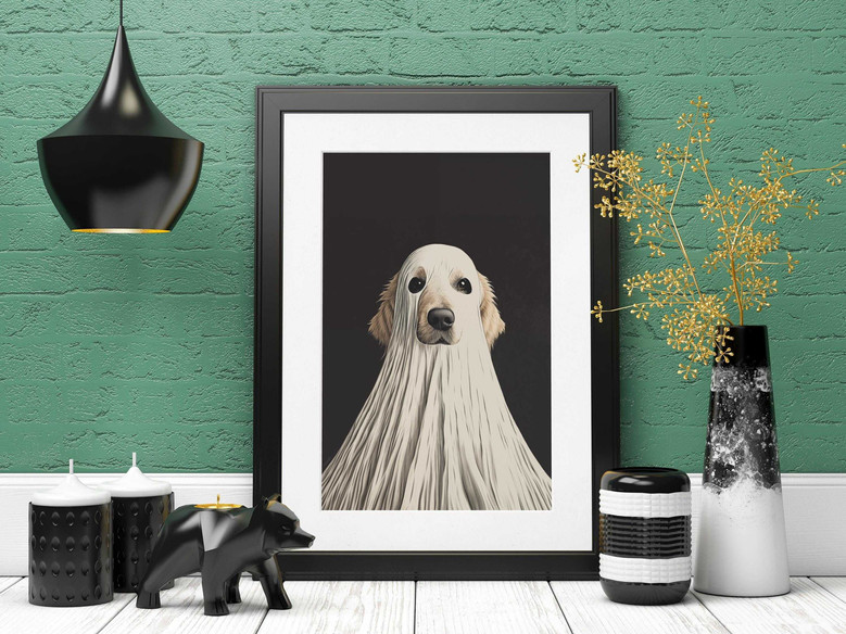 Personalized Ghost Dog Wall Art Canvas - Golden Retriever In Ghost Costume For Halloween Home DéCor