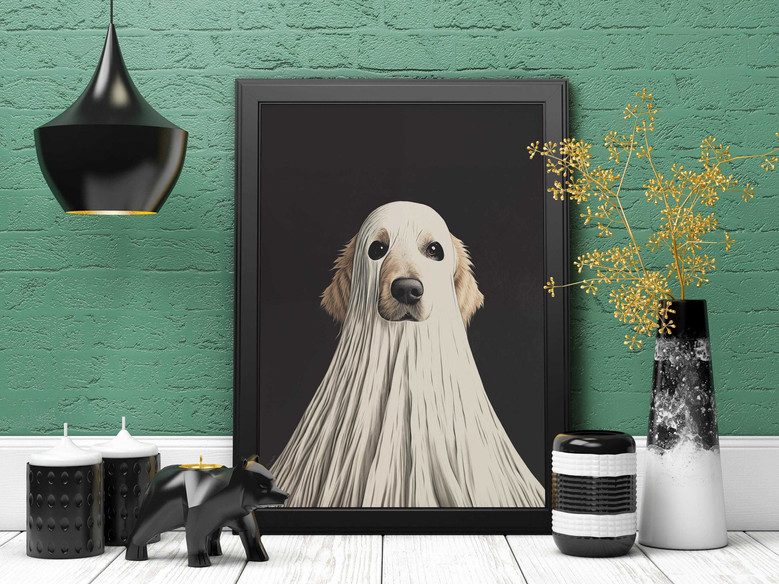Personalized Ghost Dog Wall Art Canvas - Golden Retriever In Ghost Costume For Halloween Home DéCor