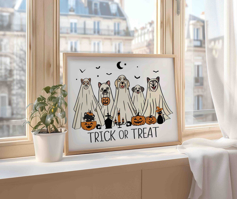 Trendy Ghost Dog Canvas For Fall - Funny Halloween Puppy Decor For Apartments