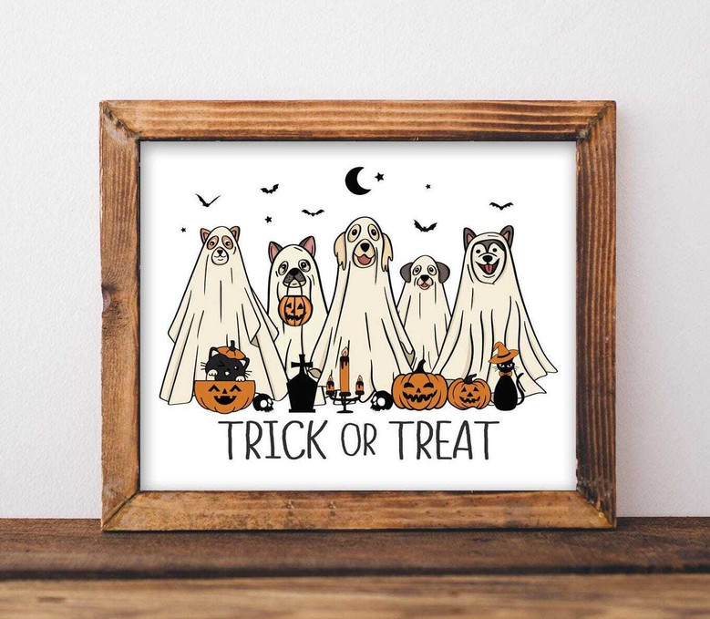 Trendy Ghost Dog Canvas For Fall - Funny Halloween Puppy Decor For Apartments